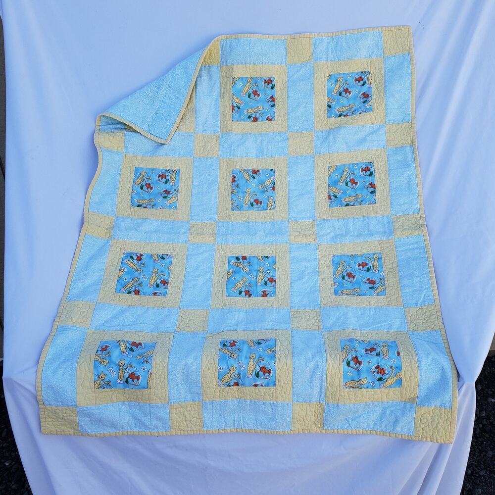 Baby Quilt Handmade Cats With Hanging Pocket